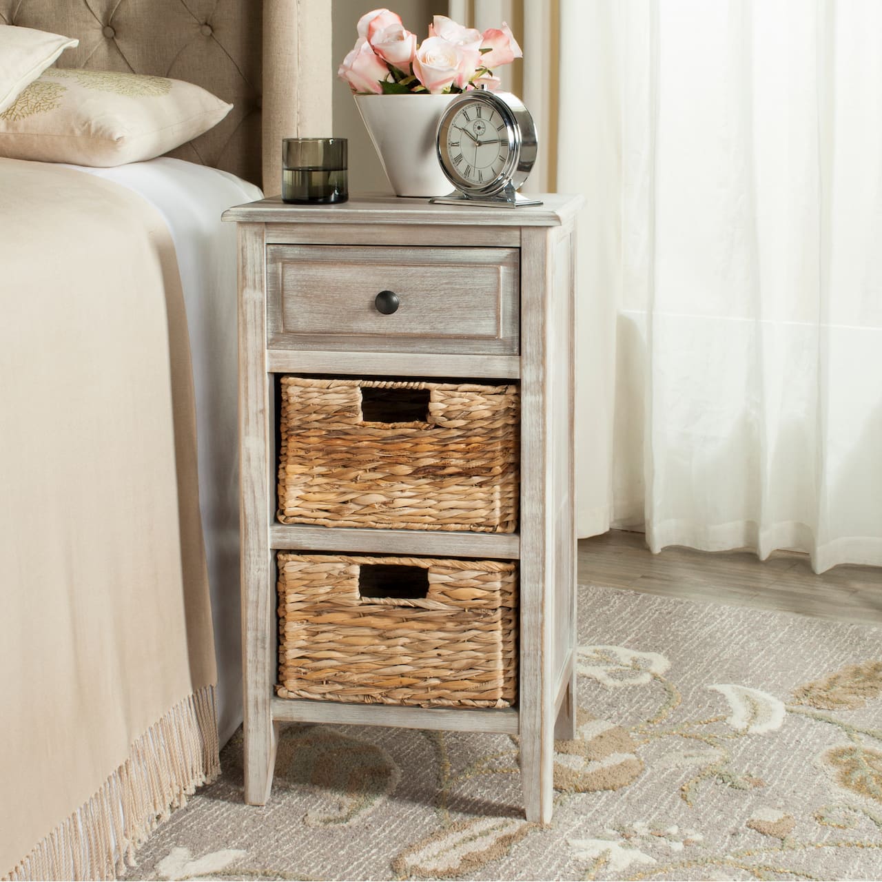 Everly Drawer Side Table in Vintage White